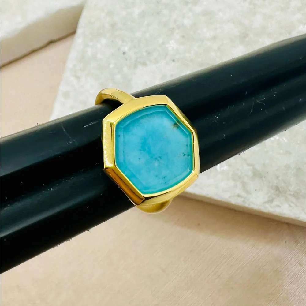 NEW! Kendra Scott Davis 18k Gold Vermeil Turquoise Cocktail Ring - Picture 4 of 17